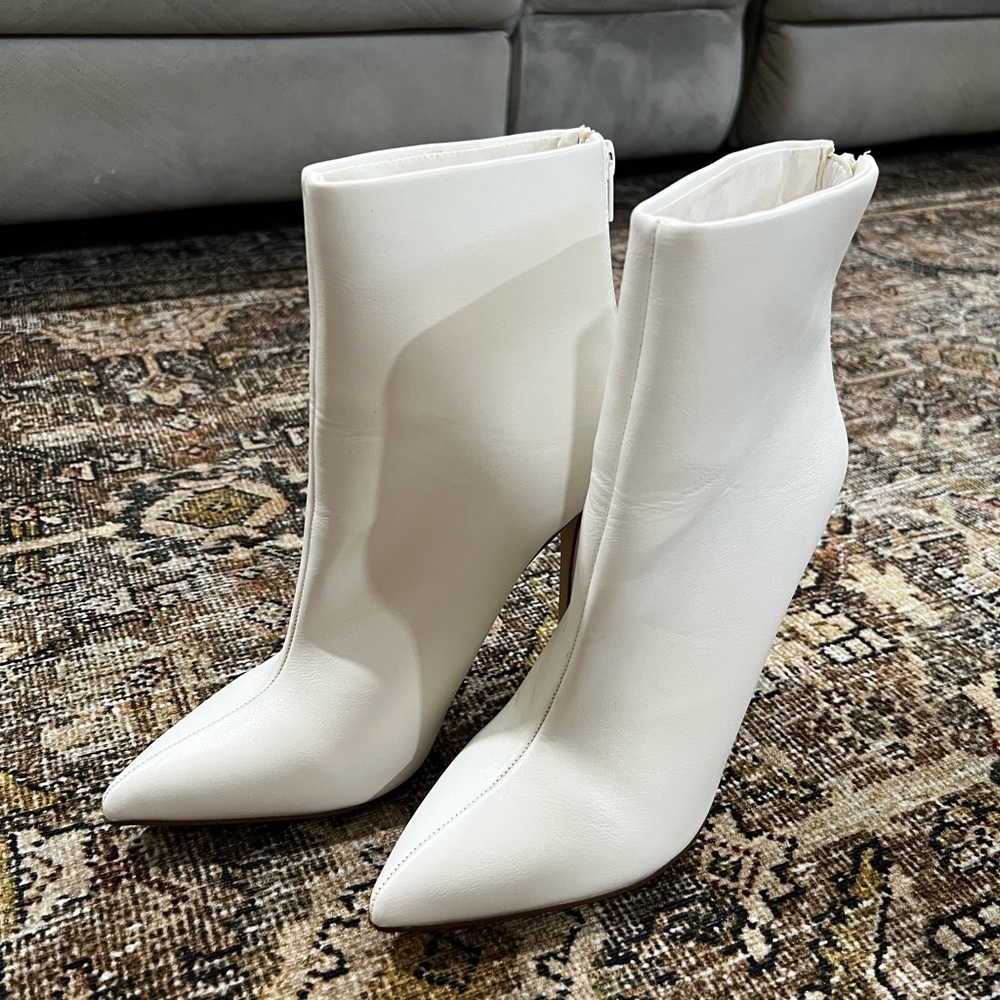 Faux leather white booties